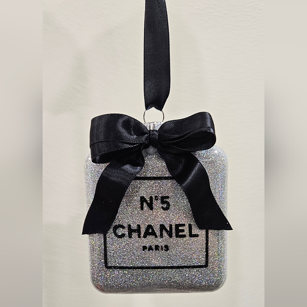 Silver Glitter Ornament with Black Ribbon - Picture 2 of 2